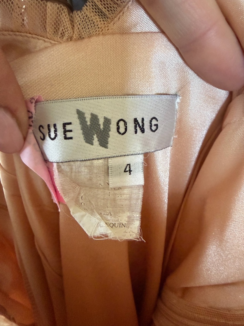Sue Wong Blush Pink Embroidered Satin Midi Dress Size 4 (closer to 2) - Picture 3 of 4